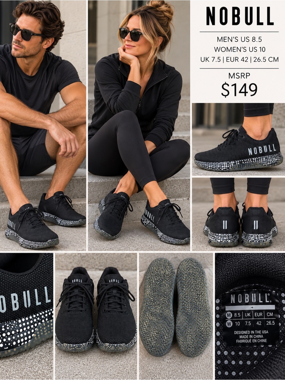 NOBULL Unisex Black Knit Sneakers with Speckled Sole